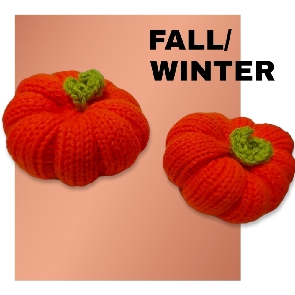Hand Knit Mini Pumpkins 2pc Set 2.5x14 Inches - Picture 3 of 3